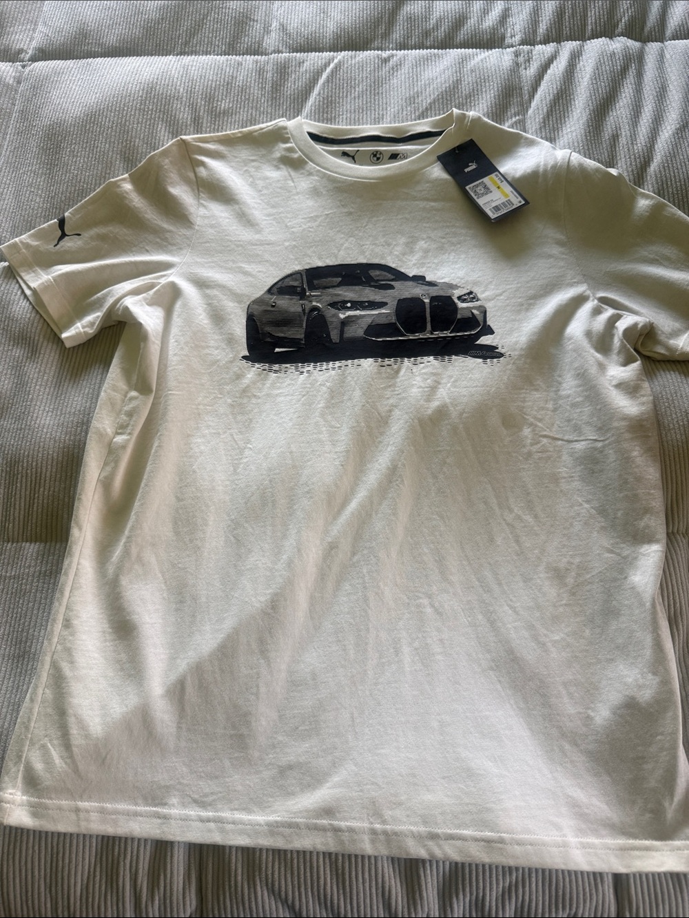 Puma White Short Sleeve T-Shirt with Black Car Graphic